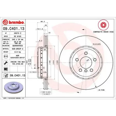 Disco de freno BREMBO 09.C401.13 Garantía De Devolución De Dinero